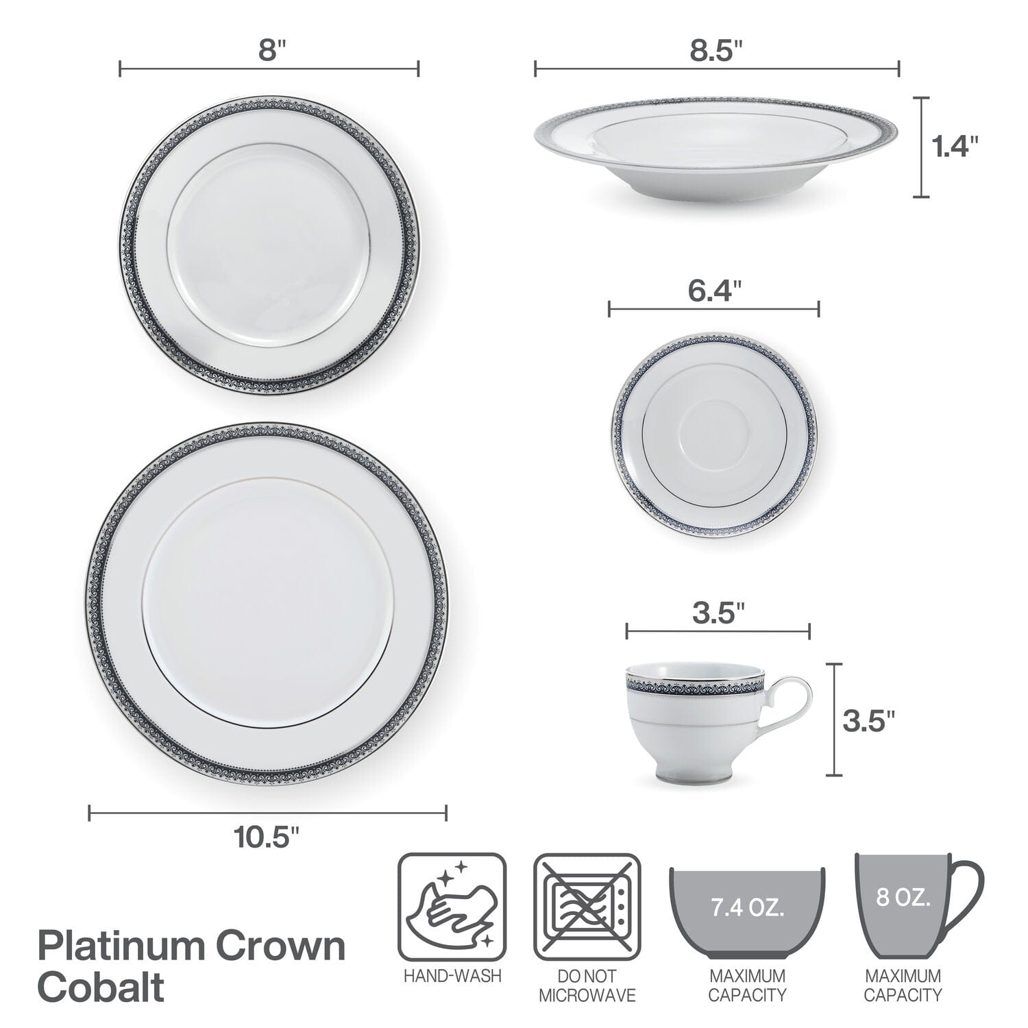Platinum Crown Cobalt 40 Piece Dinnerware Set, Service for 8