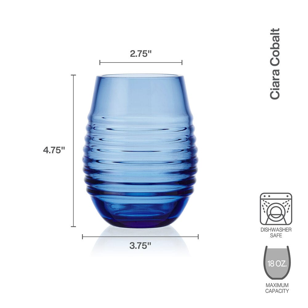 Ciara Cobalt Set of 4 Stemless Wine Glasses