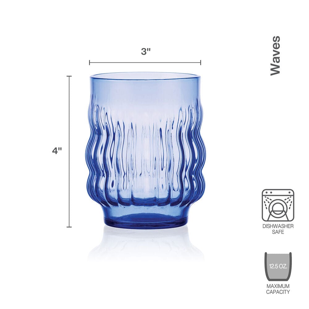 Waves Blue Set of 4 Stackable Double Old Fashioned Glasses