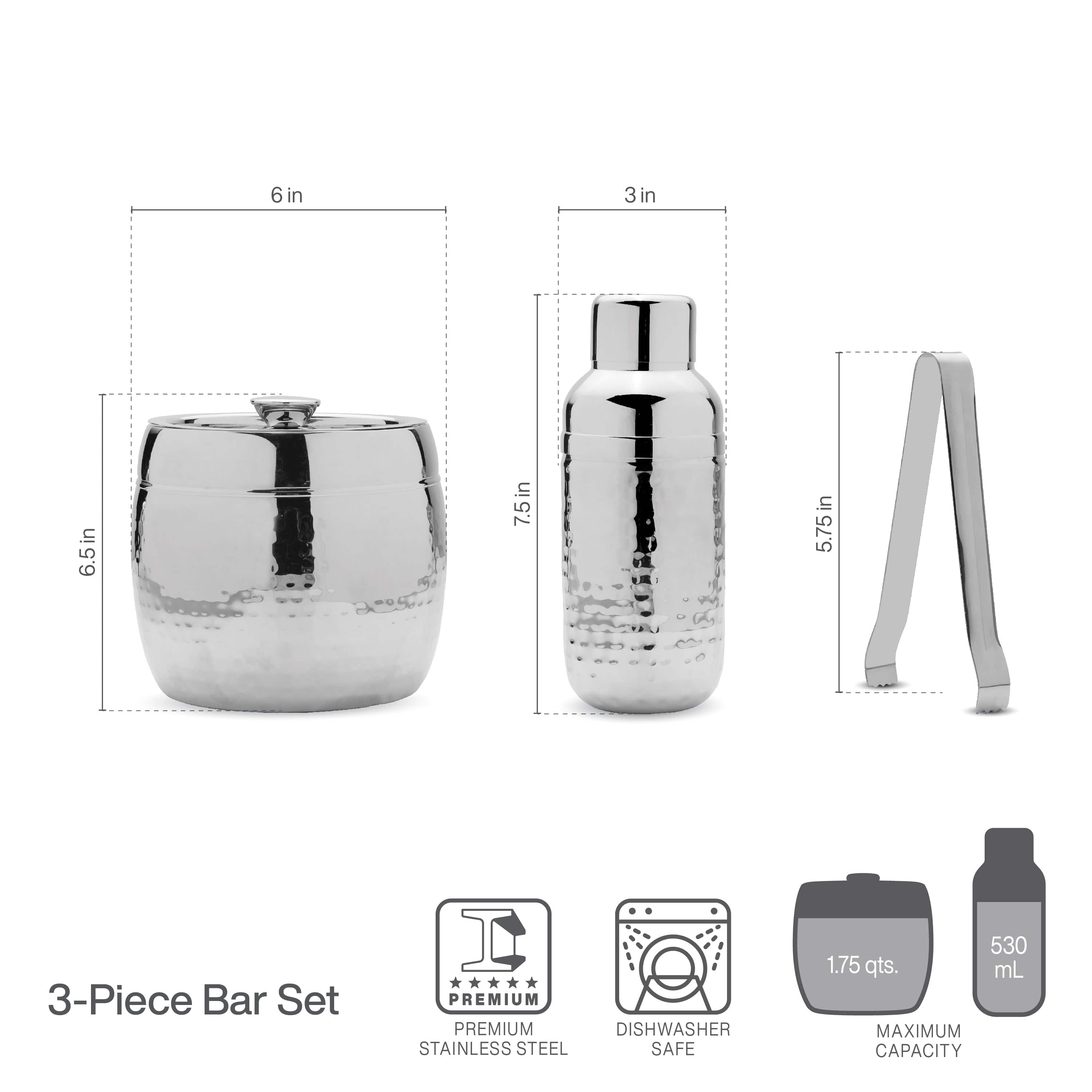 Hammered 3 Piece Bar Tool Set