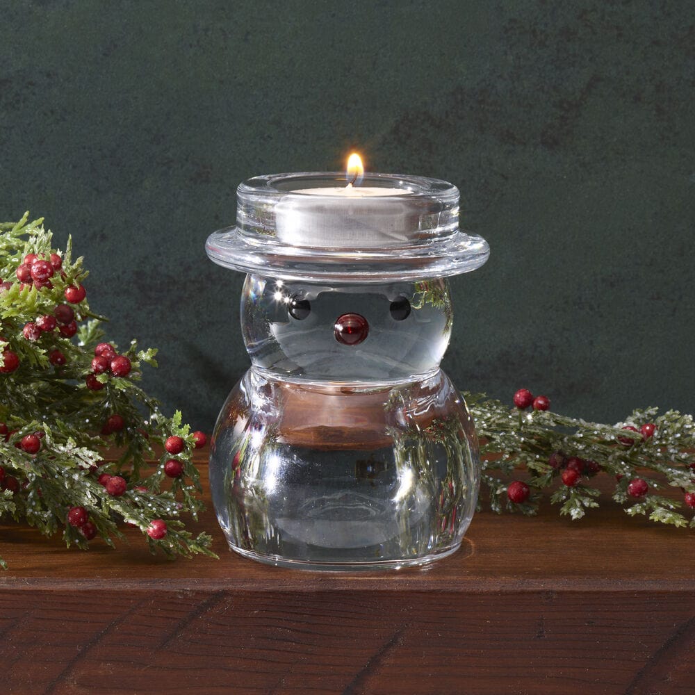 Rejoice Glass Snowman Tealight Holder