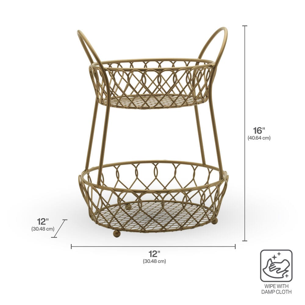 Loop and Lattice 2 Tier Matte Gold Countertop Fruit Storage Basket