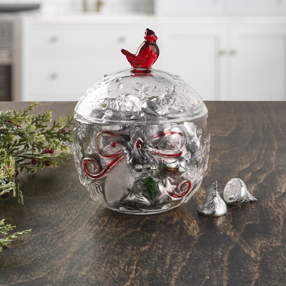 Cardinal Glass Covered Candy Box