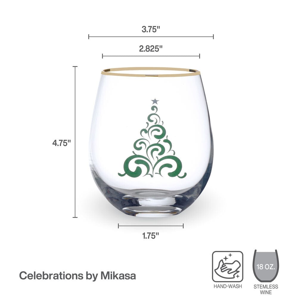 Stemless Gifts Tree and Snowman Stemless Wine Set of 2