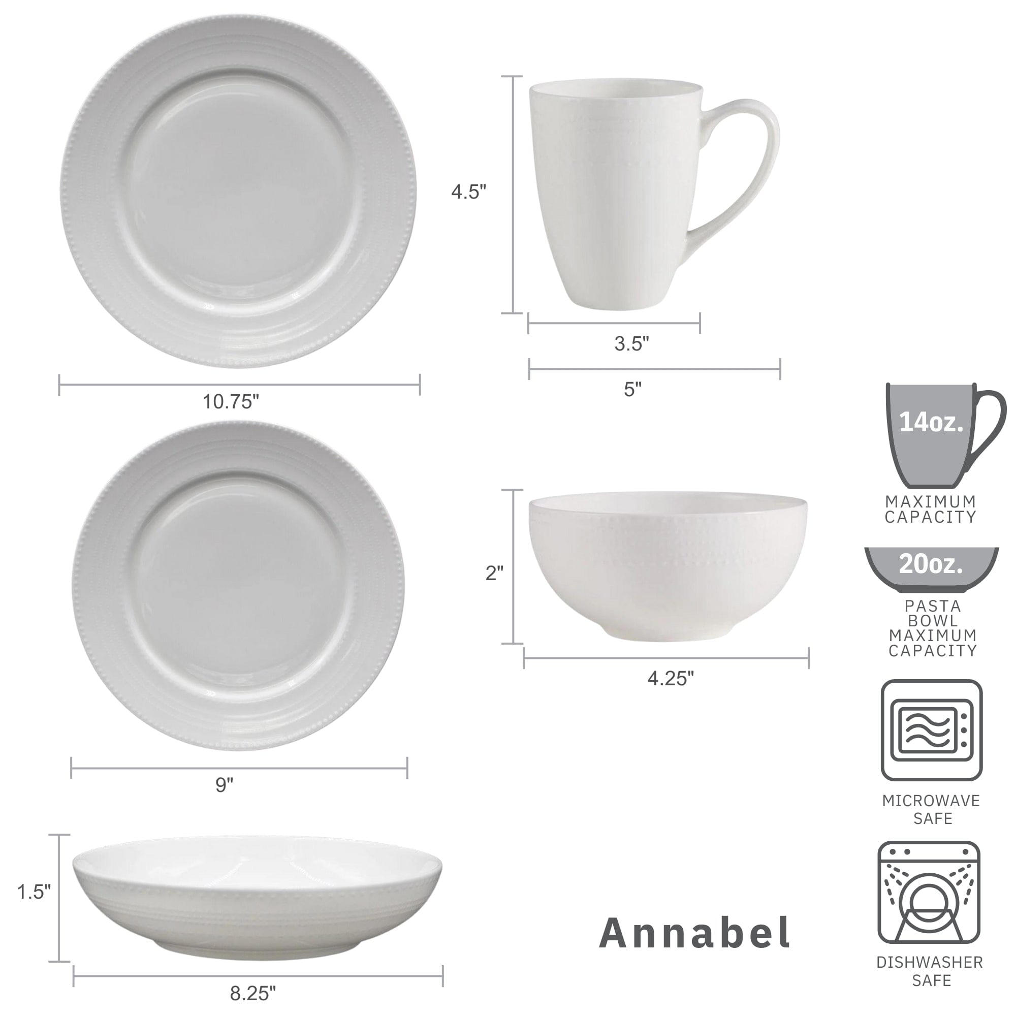 Annabel 40 Piece Dinnerware Set, Service for 8