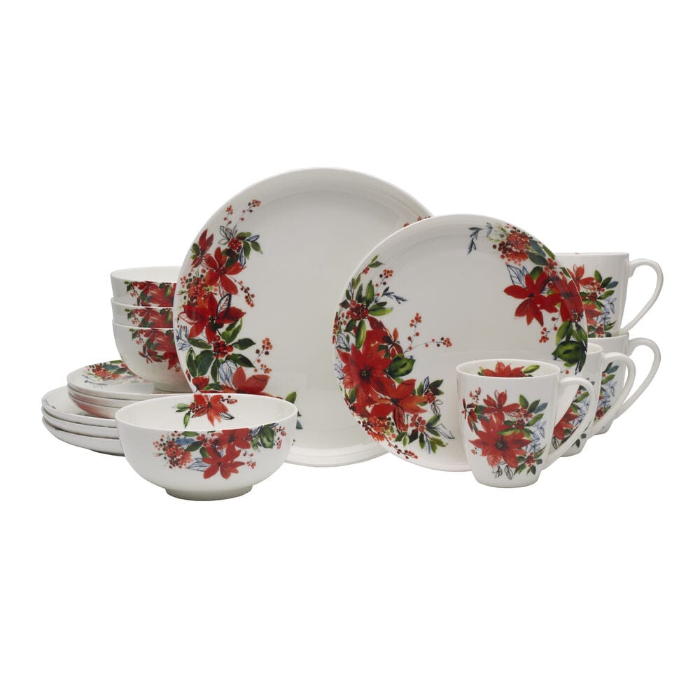 Winter Poinsettia 16 Piece Dinnerware Set, Service for 4