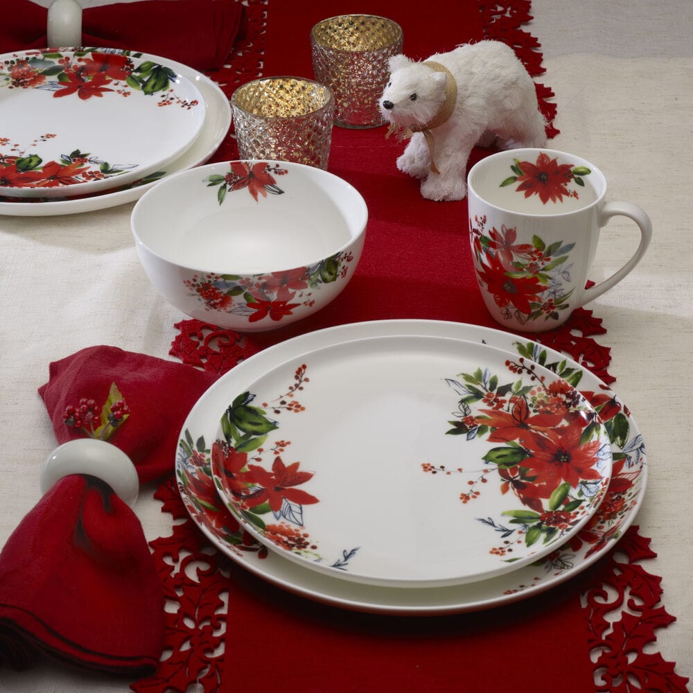 Winter Poinsettia 16 Piece Dinnerware Set, Service for 4