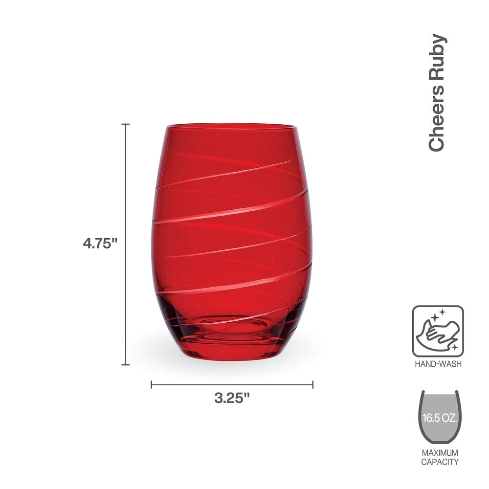 Cheers® Set of 6 Ruby Stemless Wine Glasses