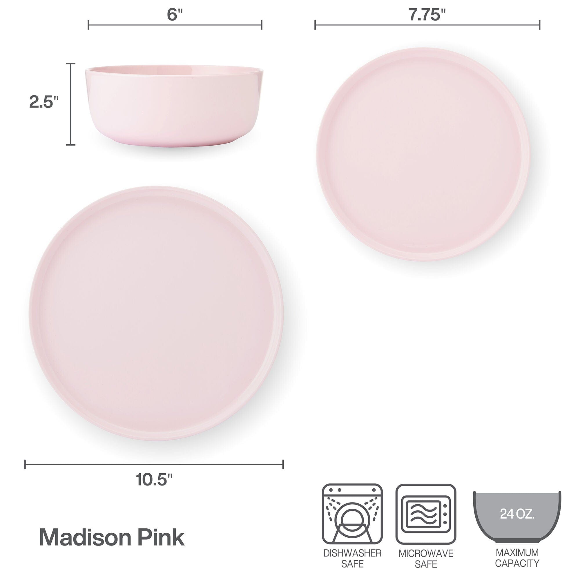 Madison Pink 12 Piece Dinnerware Set, Service for 4