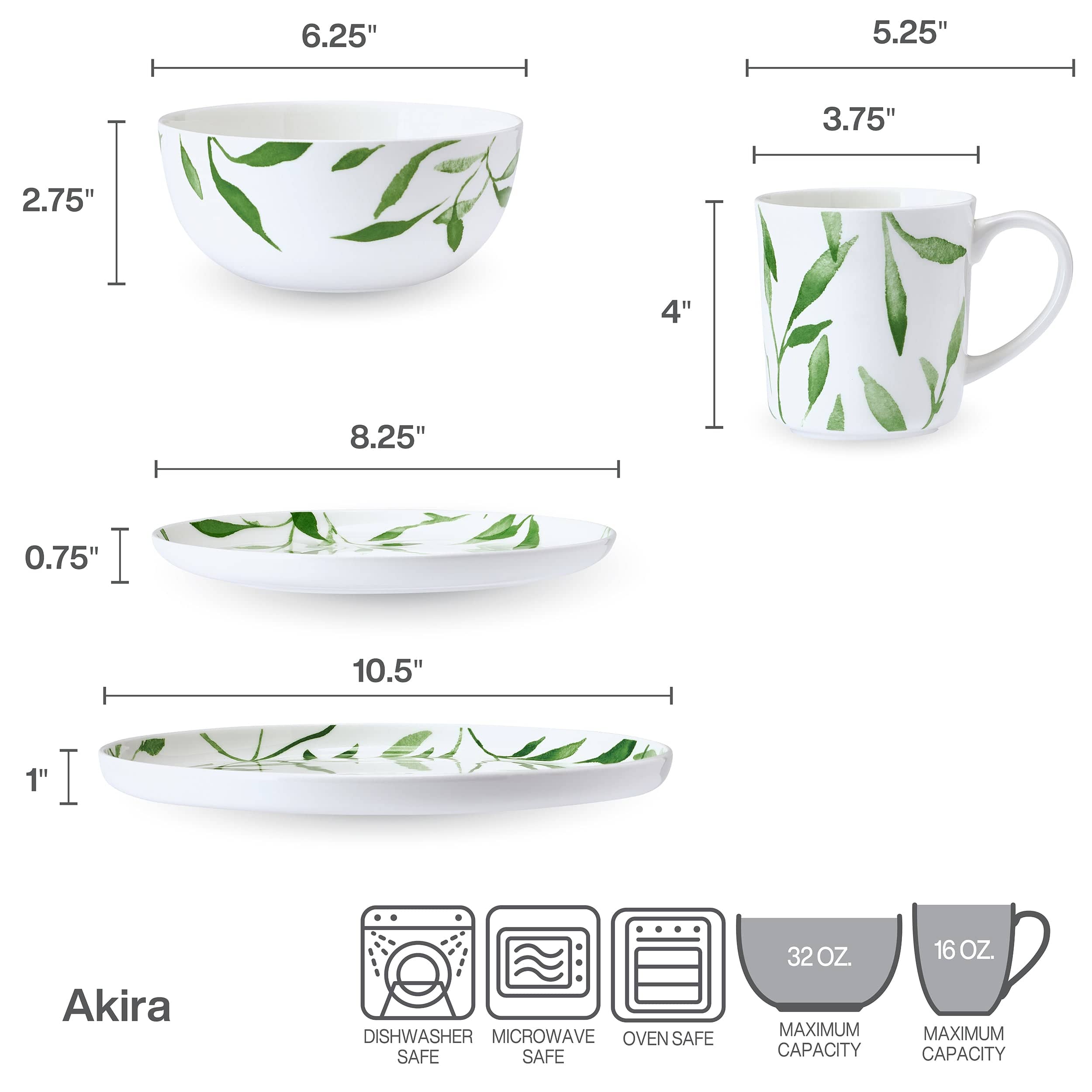 Akira Vegan Bone™ 16 Piece Dinnerware Set, Service for 4