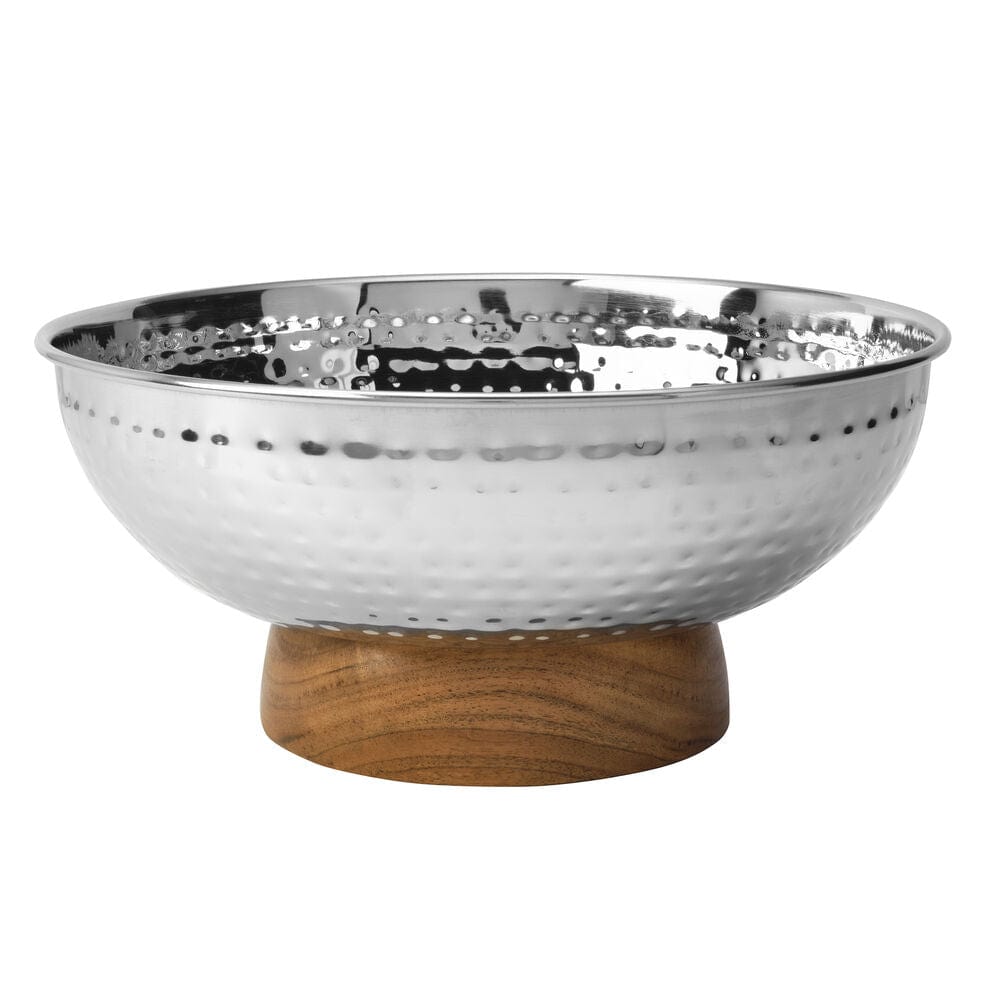 Radiance Hammered Serving Bowl with Acacia Base