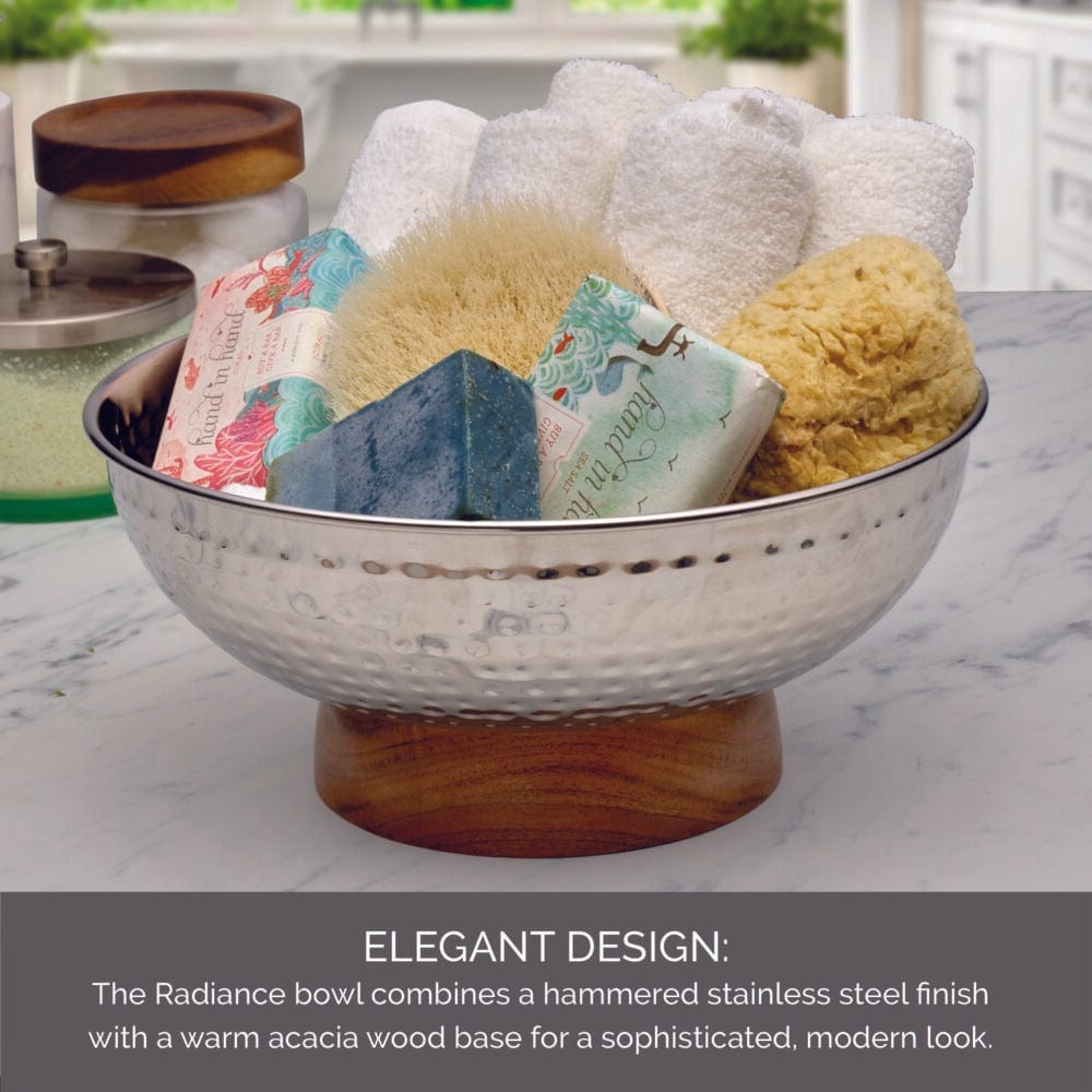 Radiance Hammered Serving Bowl with Acacia Base