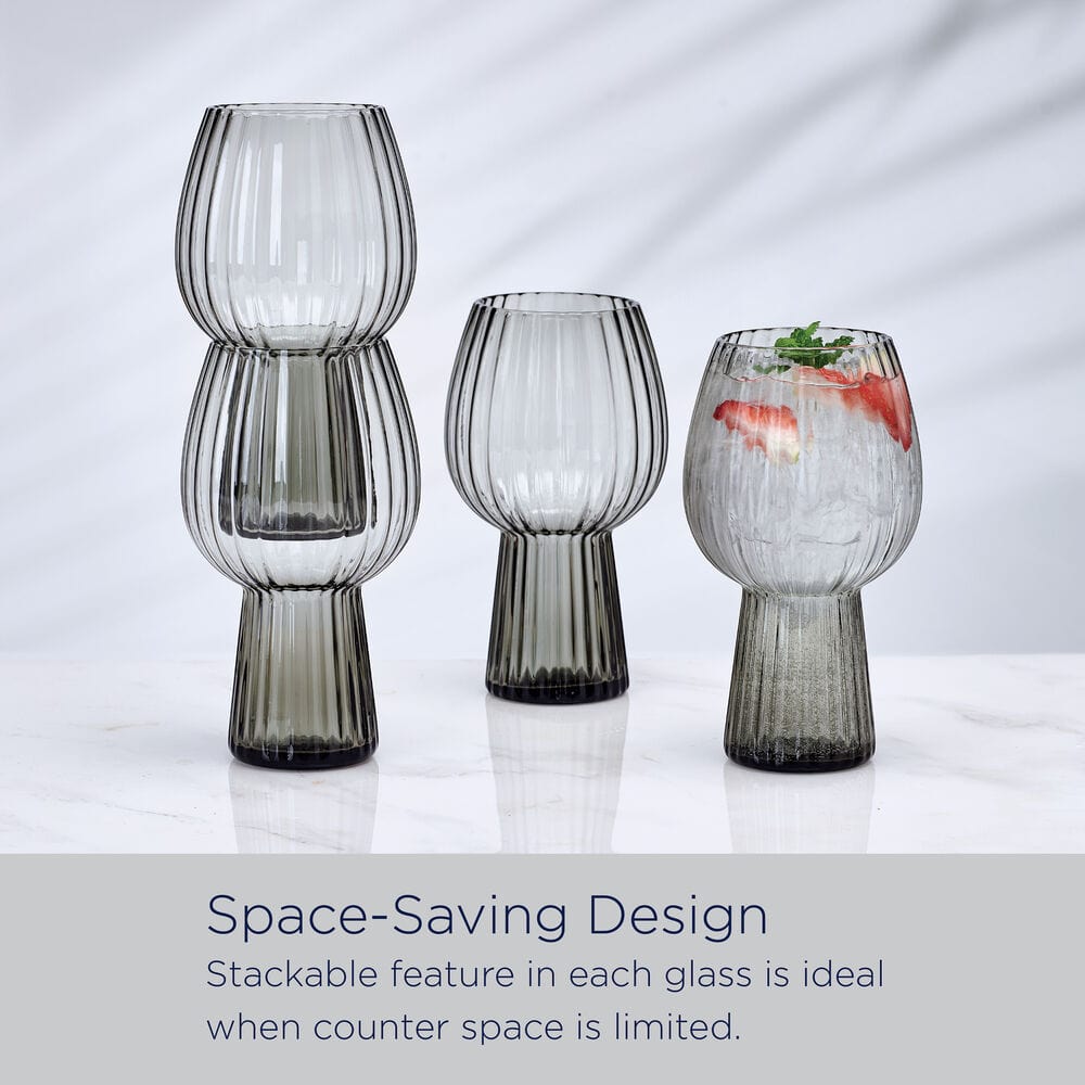 Phoebe Optic Smoke Set of 4 Goblet Beverage Glasses