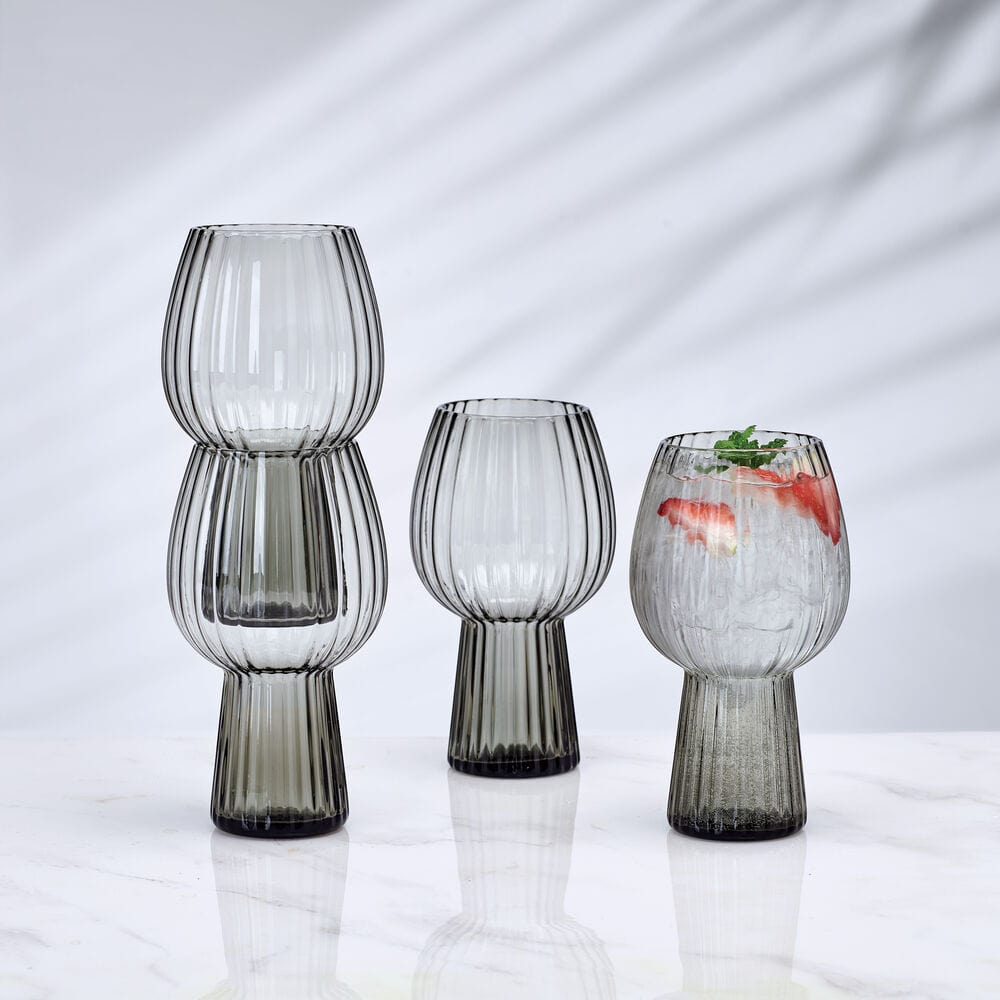 Phoebe Optic Smoke Set of 4 Goblet Beverage Glasses