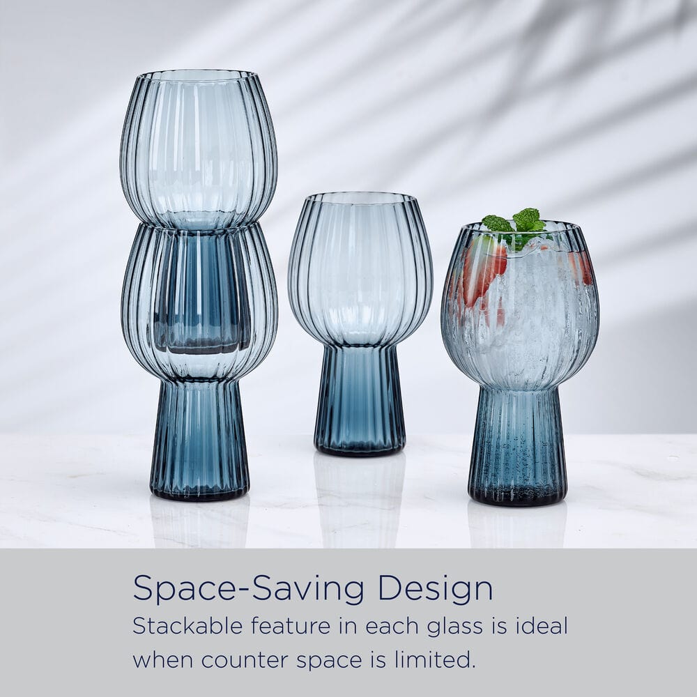 Phoebe Optic Blue Set of 4 Goblet Beverage Glasses