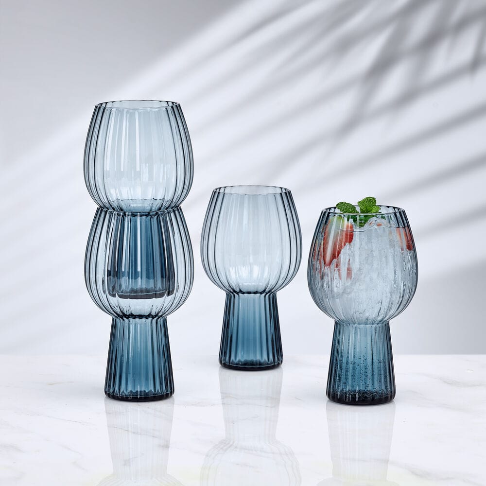 Phoebe Optic Blue Set of 4 Goblet Beverage Glasses
