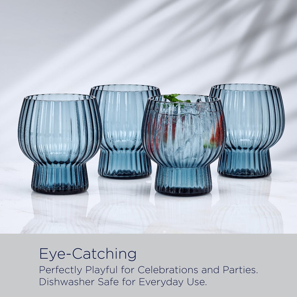 Phoebe Optic Blue Set of 4 Double Old Fashioned Glasses