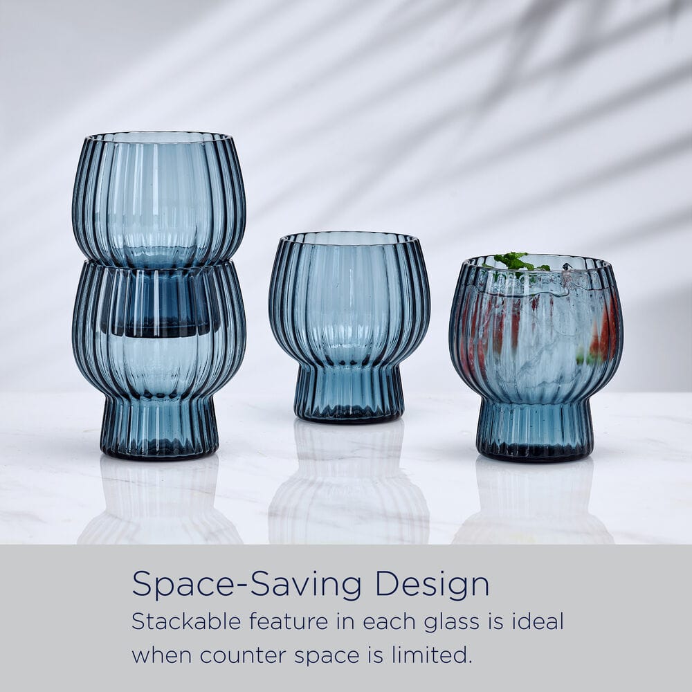 Phoebe Optic Blue Set of 4 Double Old Fashioned Glasses