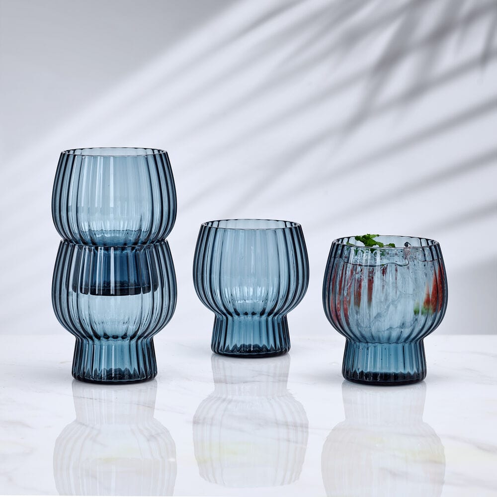 Phoebe Optic Blue Set of 4 Double Old Fashioned Glasses