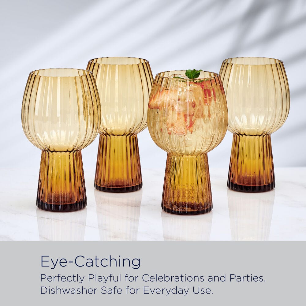 Phoebe Optic Amber Set of 4 Goblet Beverage Glasses