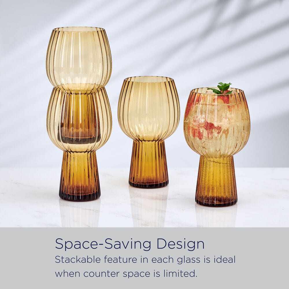 Phoebe Optic Amber Set of 4 Goblet Beverage Glasses