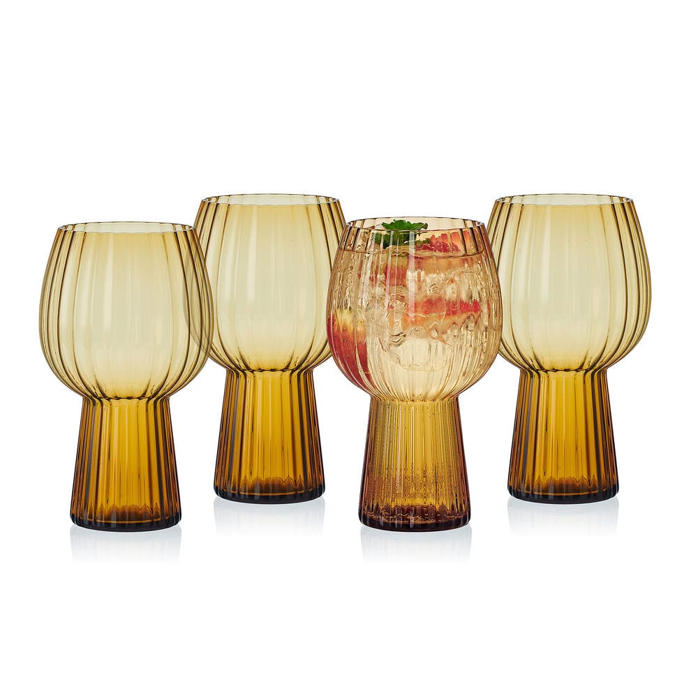Phoebe Optic Amber Set of 4 Goblet Beverage Glasses