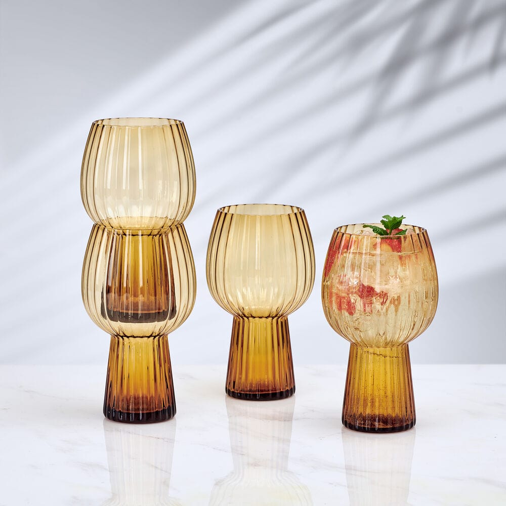 Phoebe Optic Amber Set of 4 Goblet Beverage Glasses