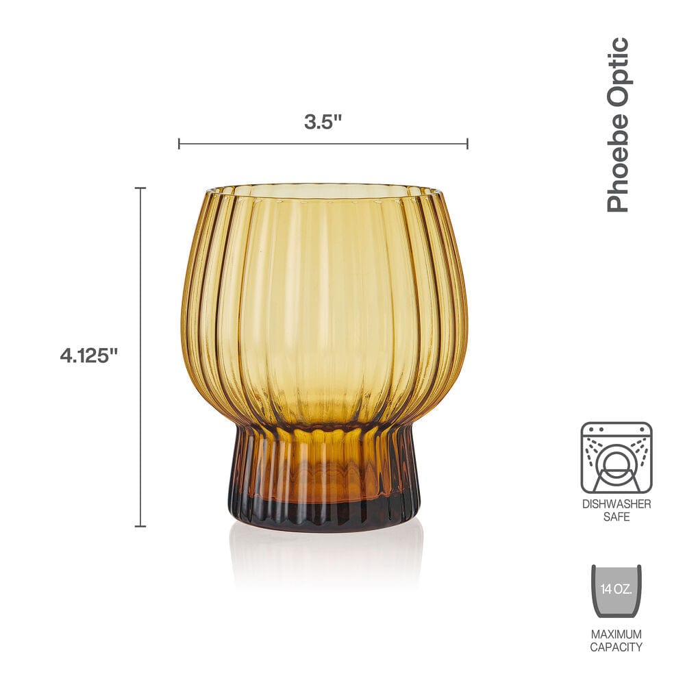 Phoebe Optic Amber Set of 4 Double Old Fashioned Glasses