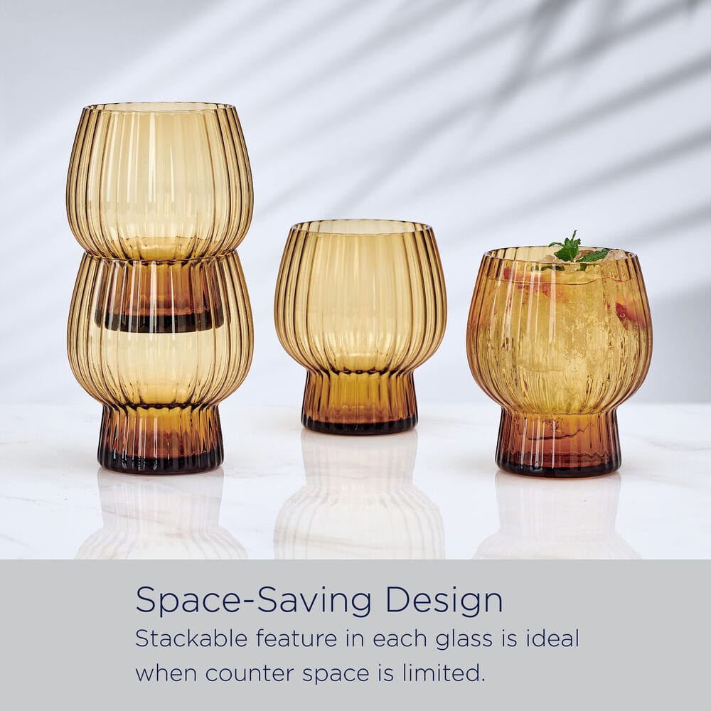 Phoebe Optic Amber Set of 4 Double Old Fashioned Glasses