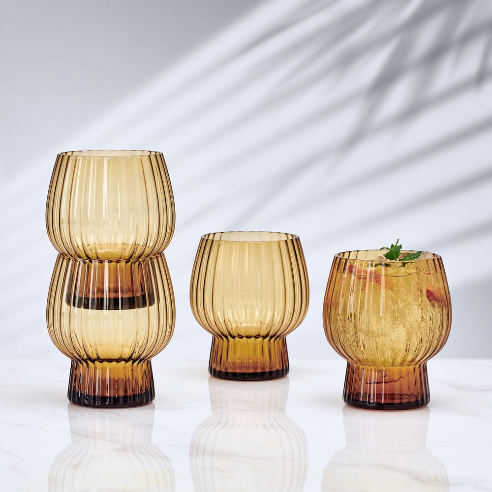 Phoebe Optic Amber Set of 4 Double Old Fashioned Glasses