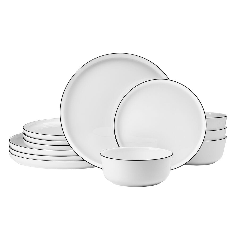 Samantha Banded Black 12 Piece Dinnerware Set, Service for 4