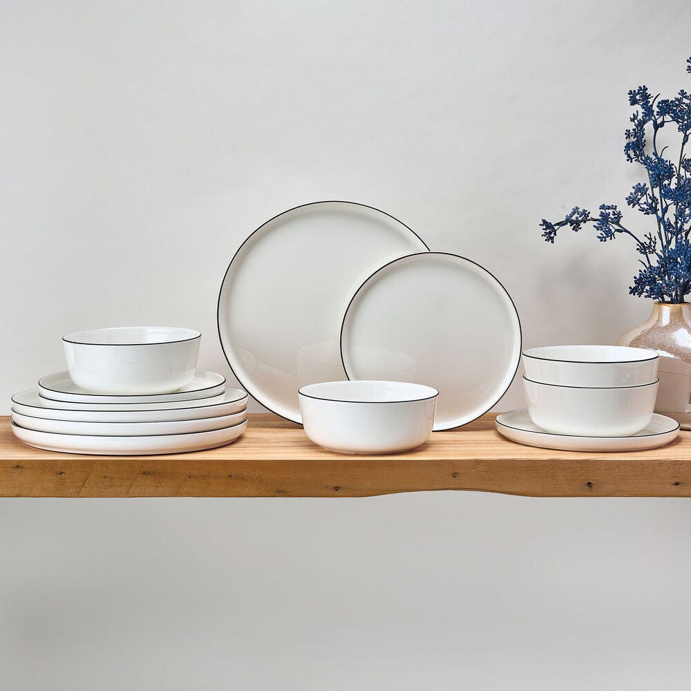 Samantha Banded Black 12 Piece Dinnerware Set, Service for 4