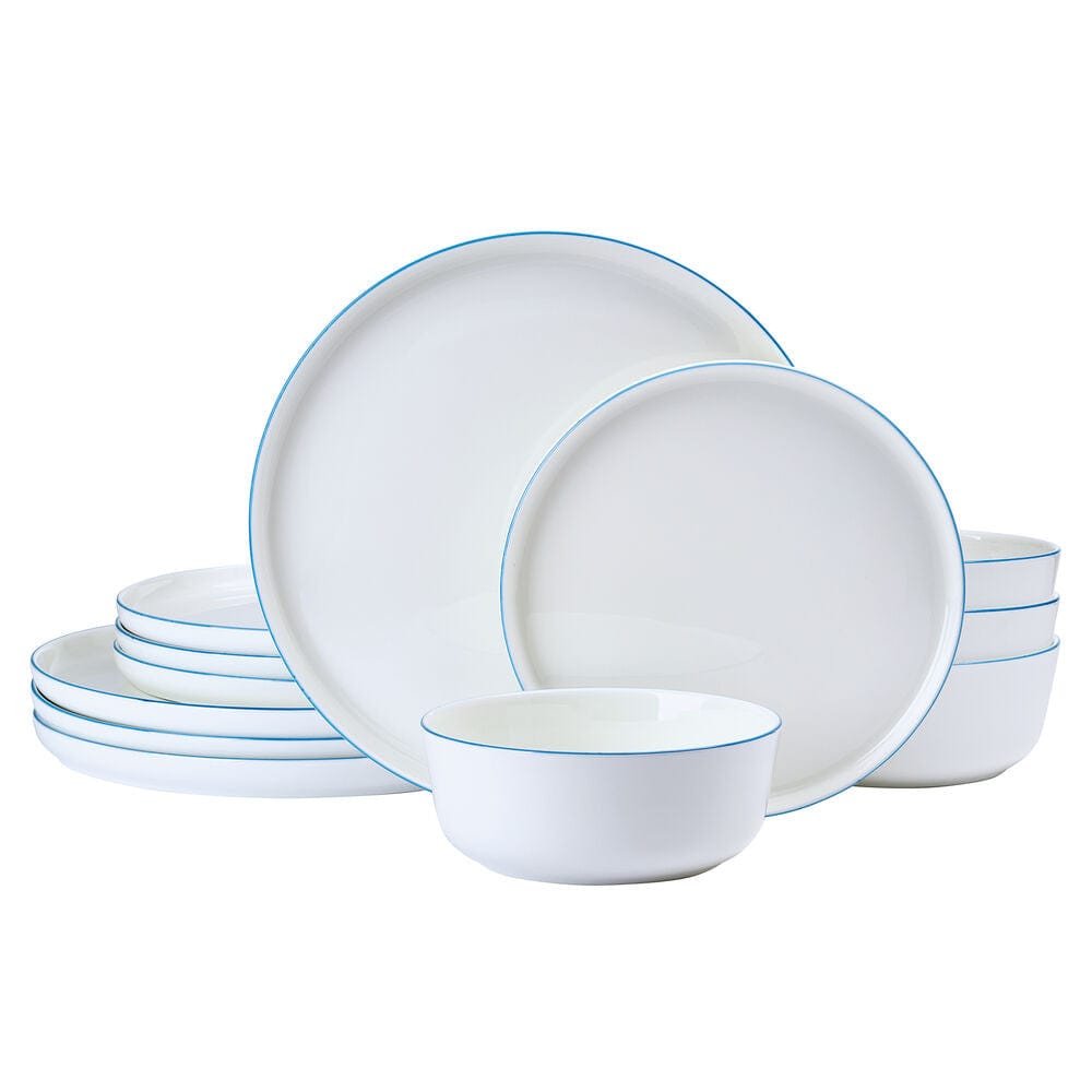 Samantha Blue Rim 12 Piece Dinnerware Set, Service for 4
