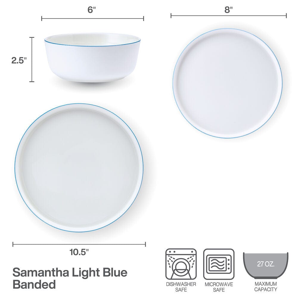 Samantha Blue Rim 12 Piece Dinnerware Set, Service for 4