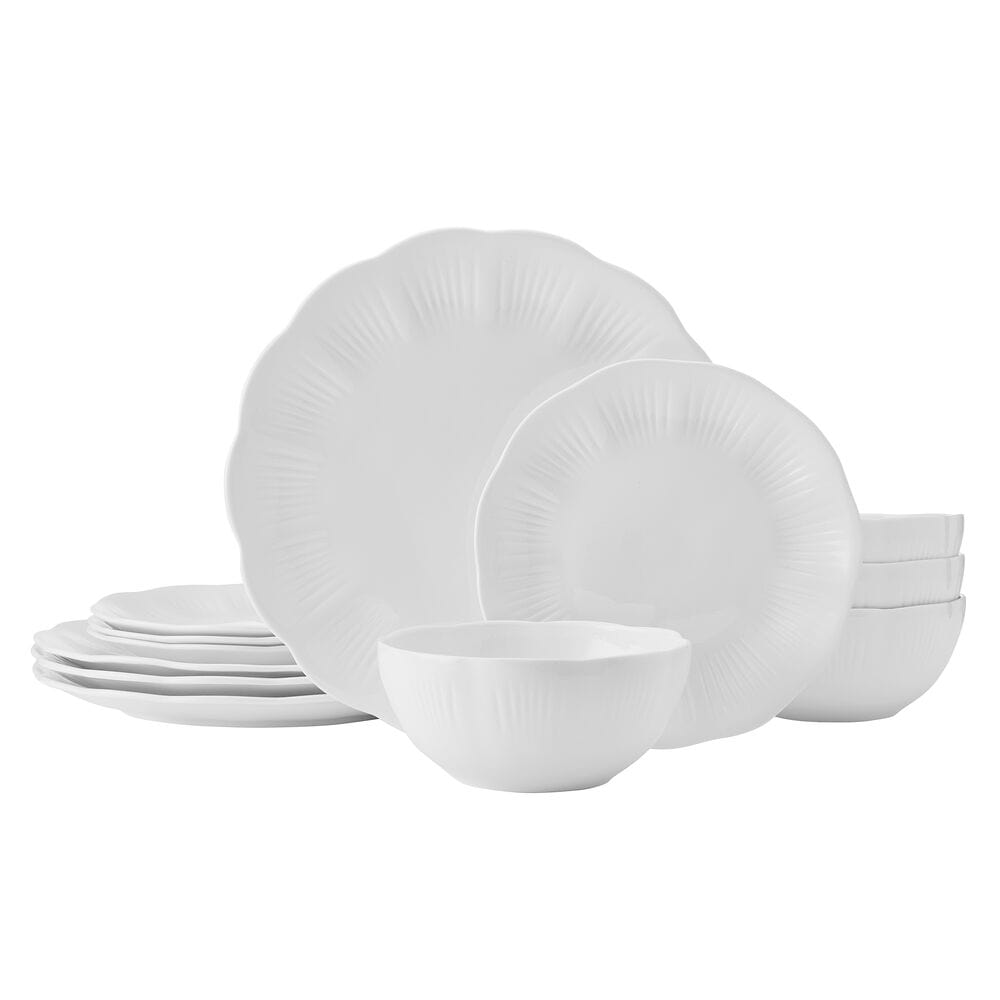 Flora Scalloped 12 Piece Dinnerware Set, Service for 4