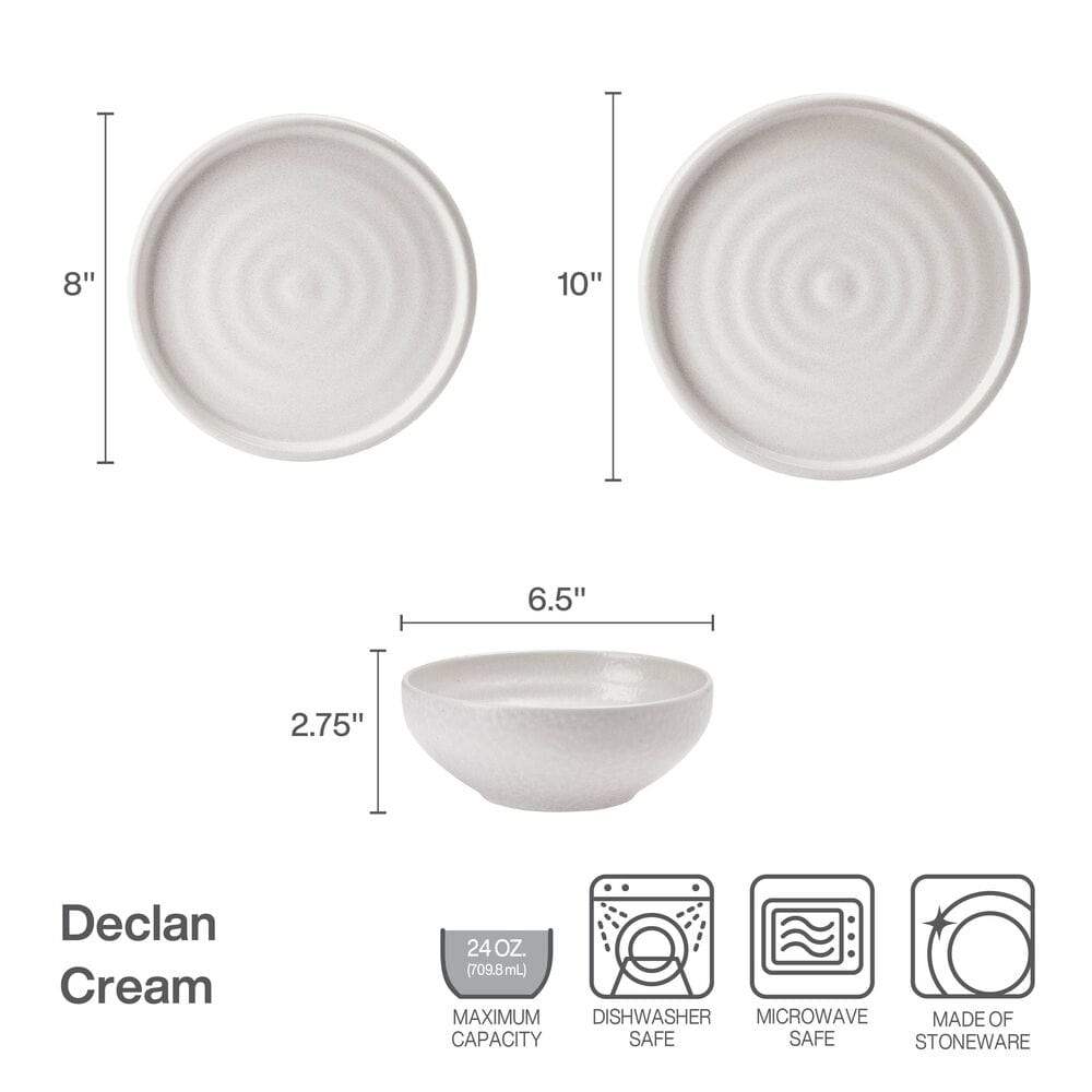 Declan Cream 12 Piece Dinnerware Set, Service for 4