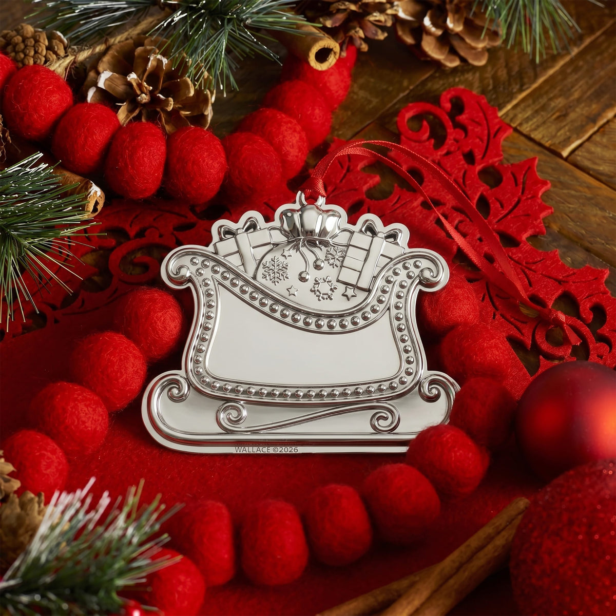Wallace 2026 Silver Plated Engravable Sleigh Ornament 14th Edition