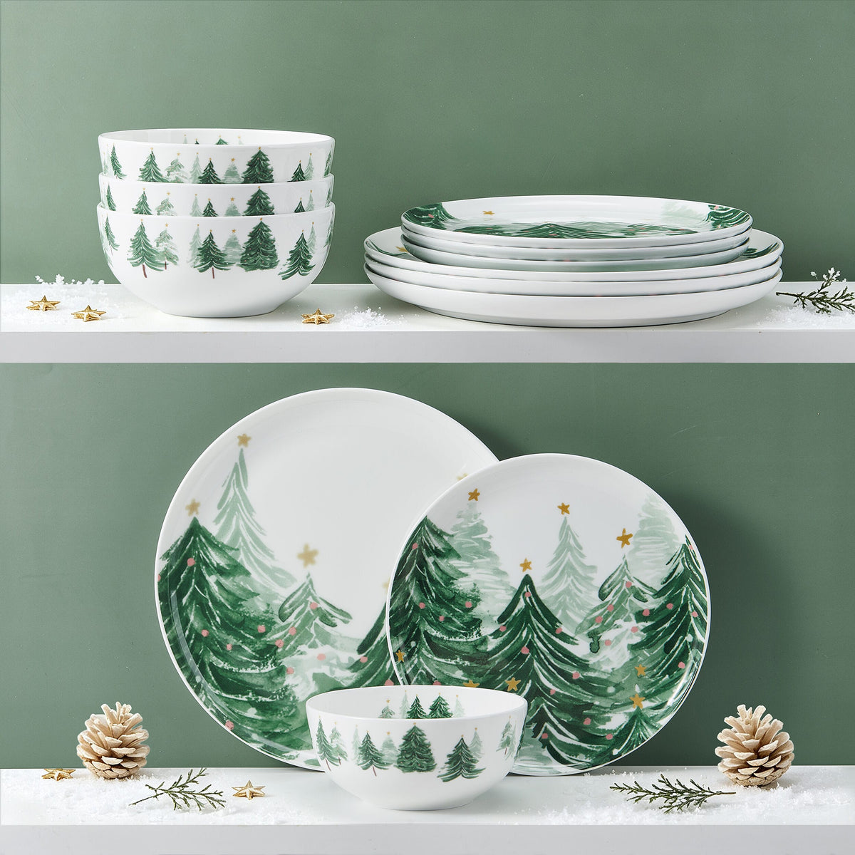 Yuletide Forest 12 Piece Dinnerware Set, Service for 4