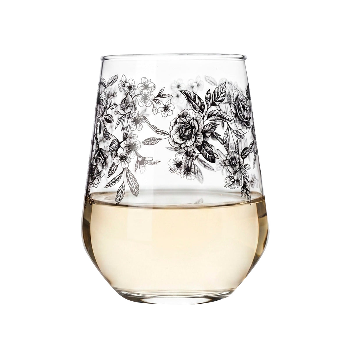 Windsor Rose Set of 4 Stemless Wine Glasses