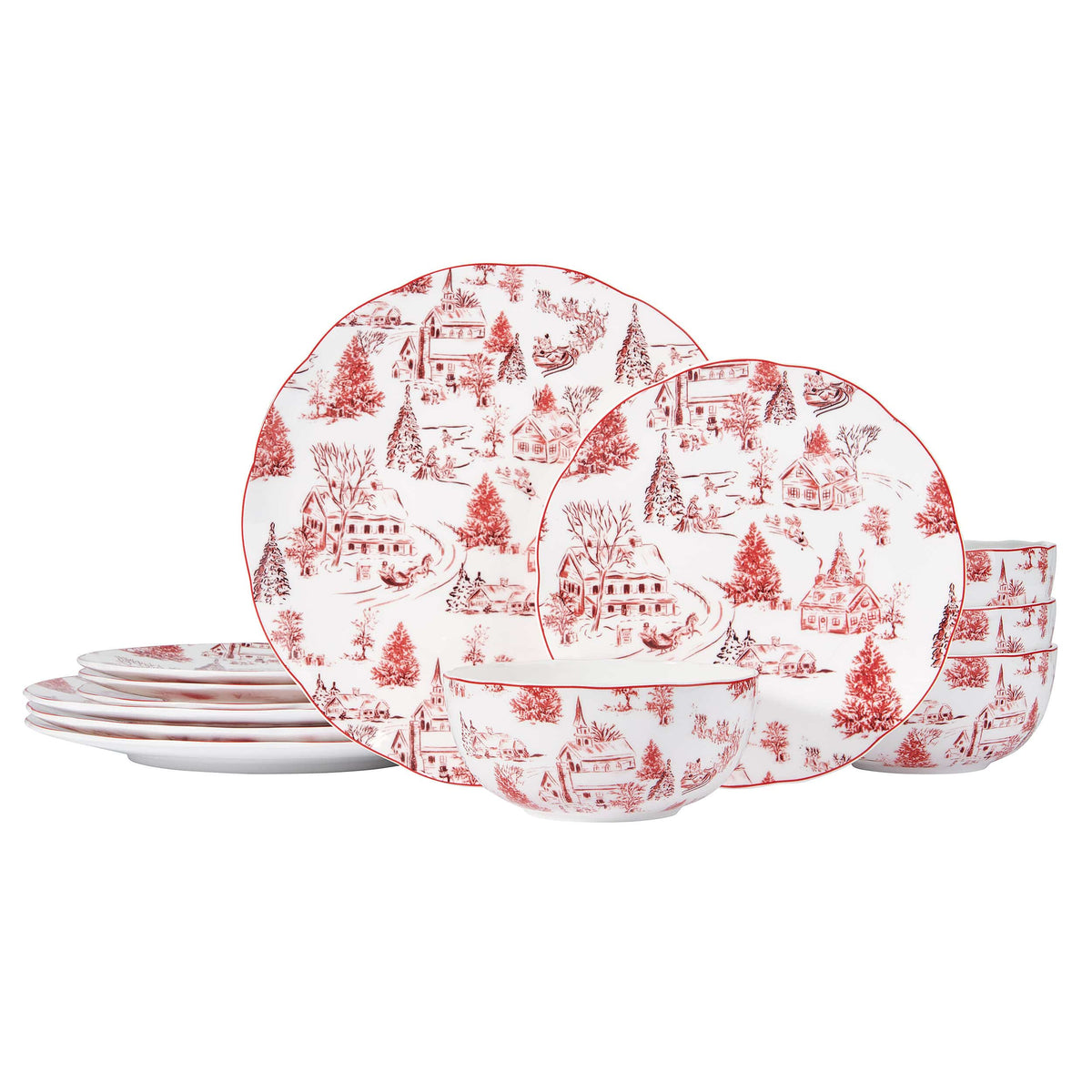 Holiday Village Dinnerware Set, Service for 4