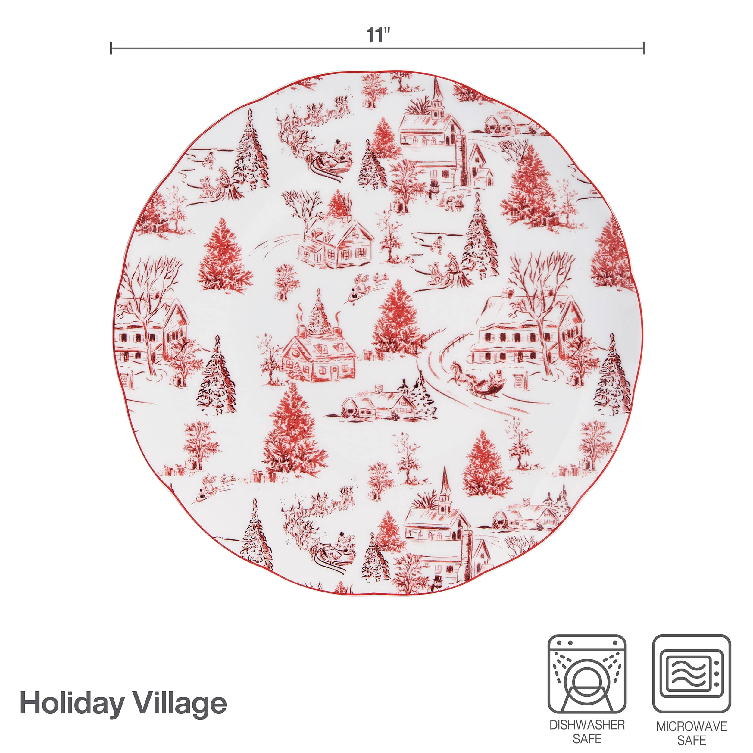 Holiday Village Set of 4 Dinner Plates
