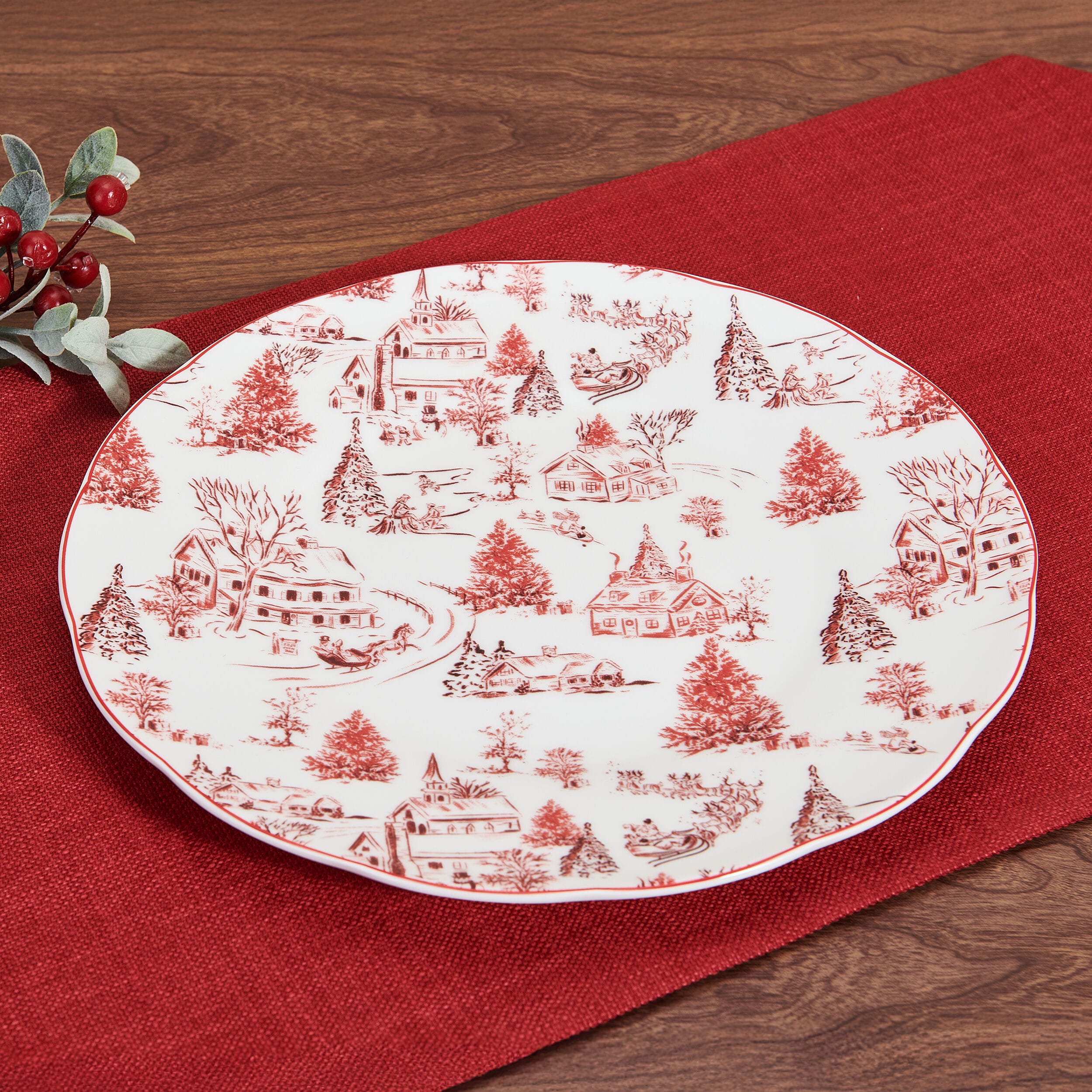 Holiday Village Set of 4 Dinner Plates