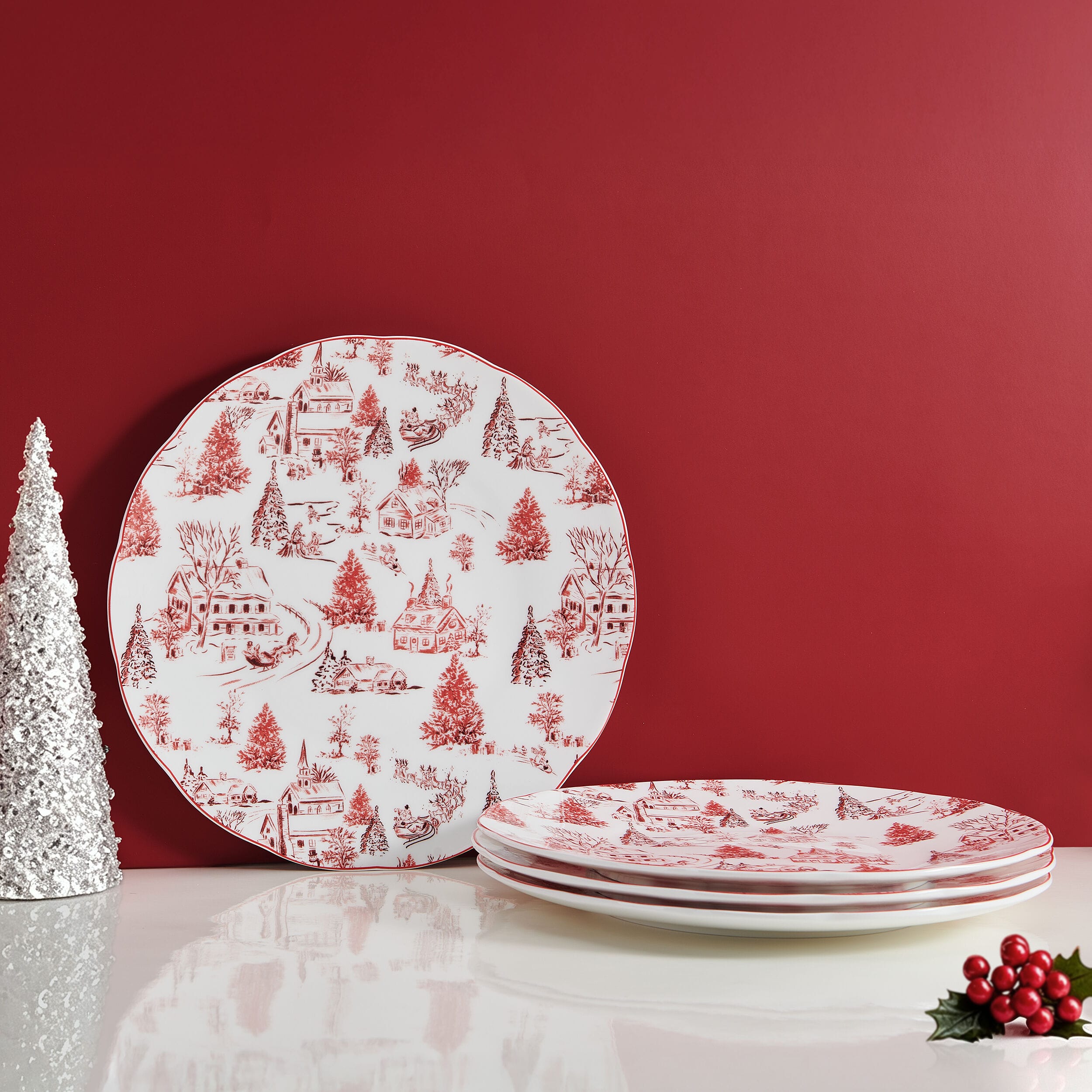Holiday Village Set of 4 Dinner Plates