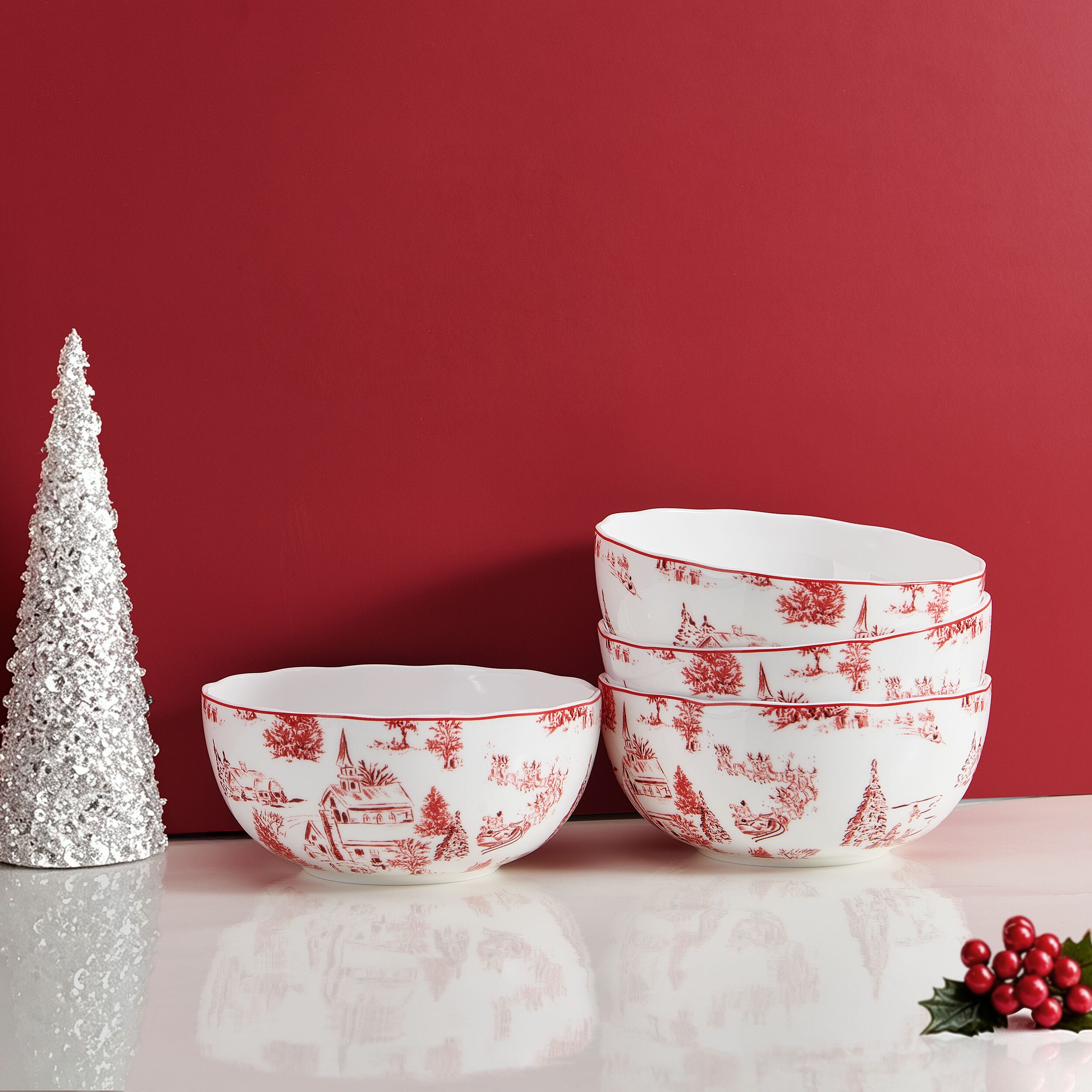 Holiday Village Set of 4 Soup Cereal Bowls