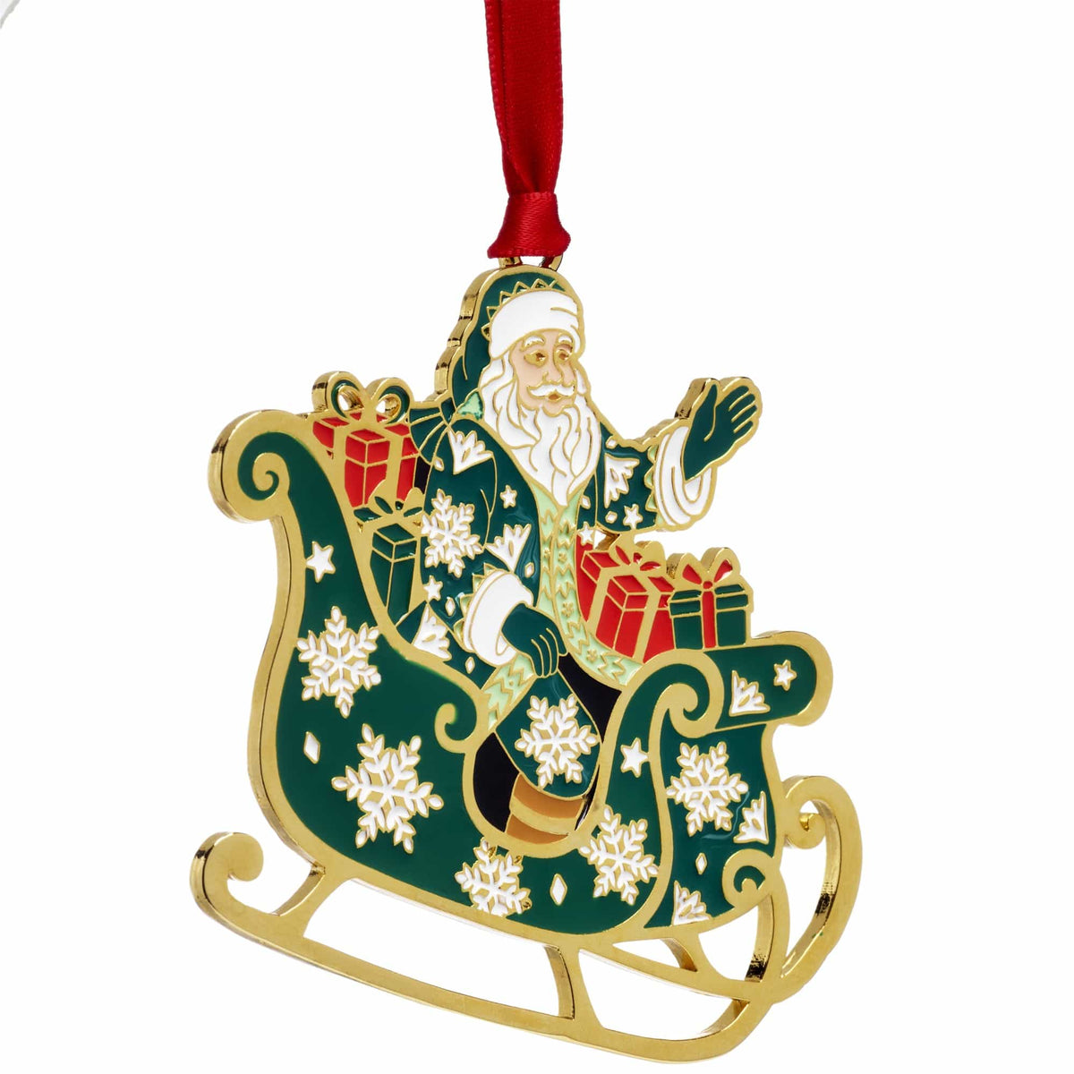 Fitz & Floyd 2026 Gold Plated Enameled Santa Ornament
