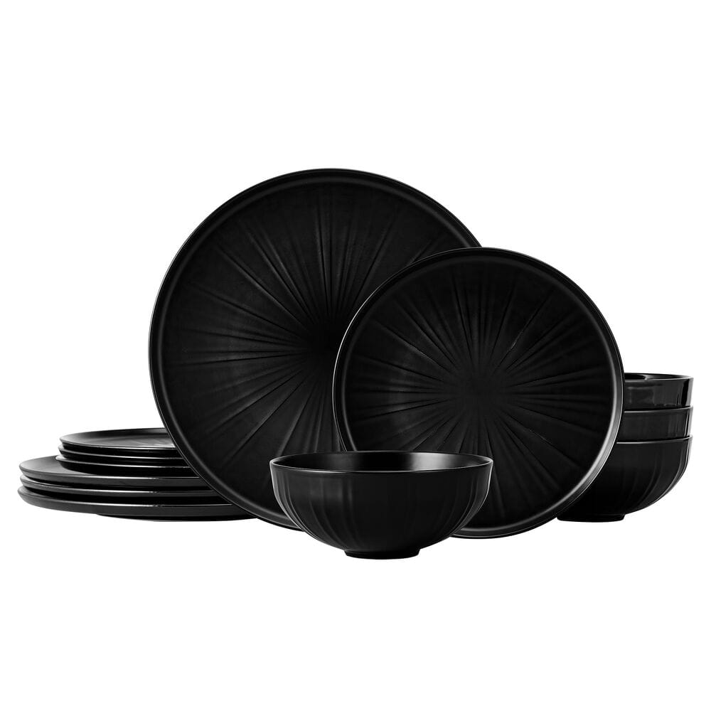 Desmond 12 Piece Black Bone China Dinnerware Set, Service for 4