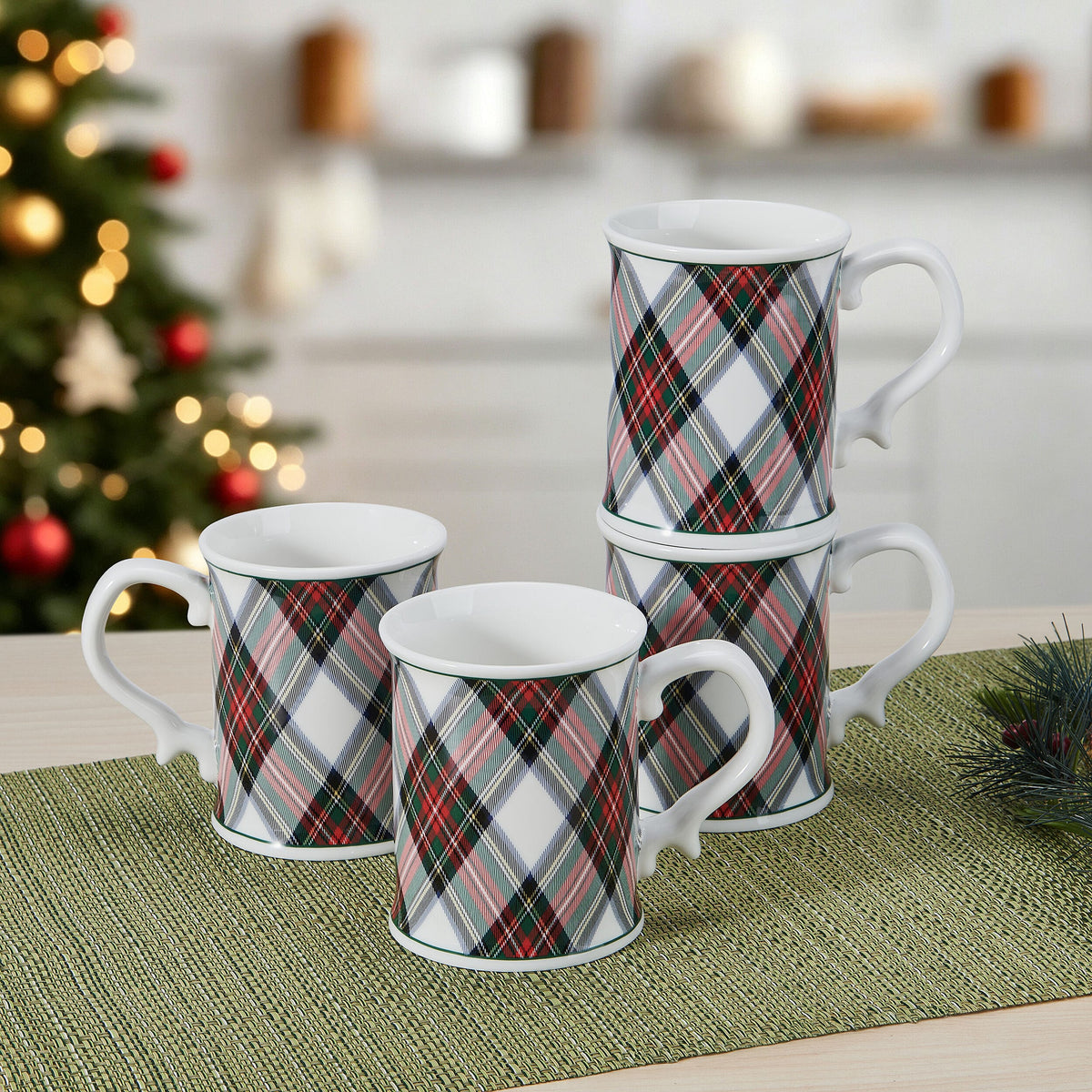 Tartan White Set of 4 Mugs