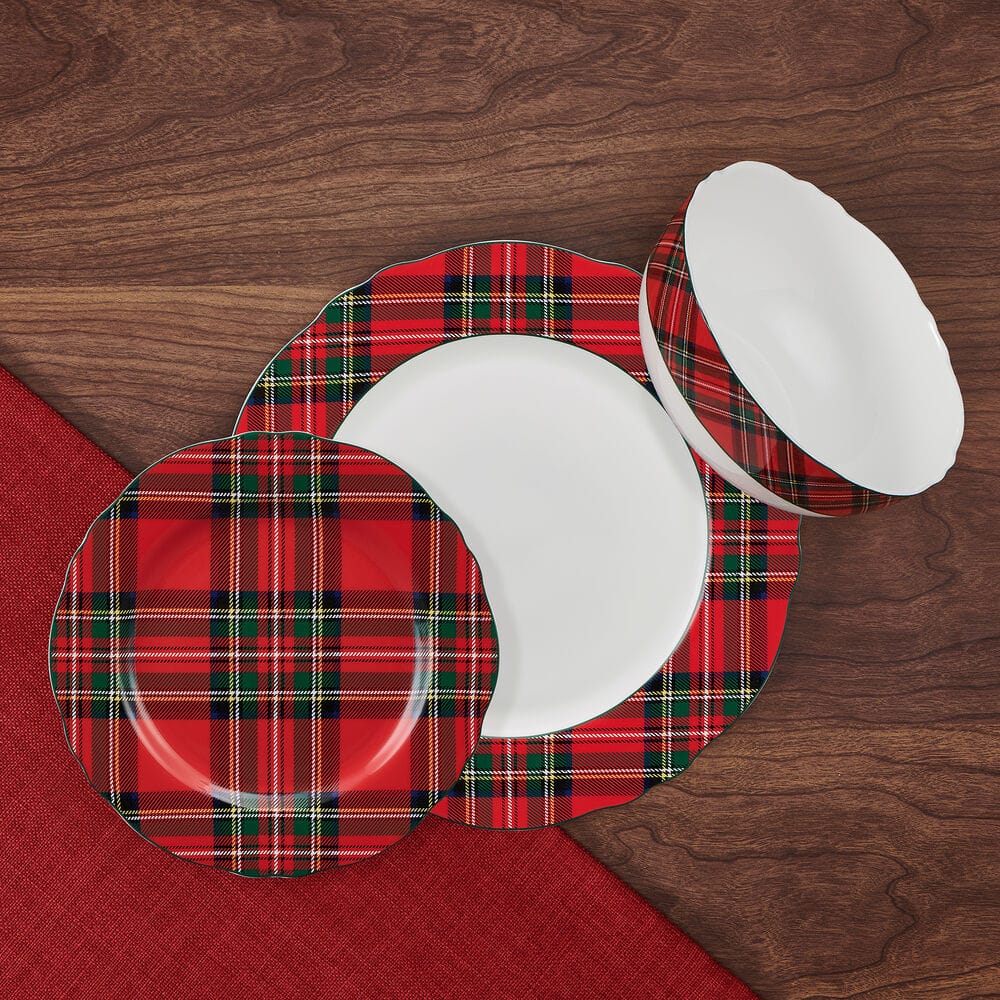 Tartan Red Scallop 12 Piece Dinnerware Set, Service for 4