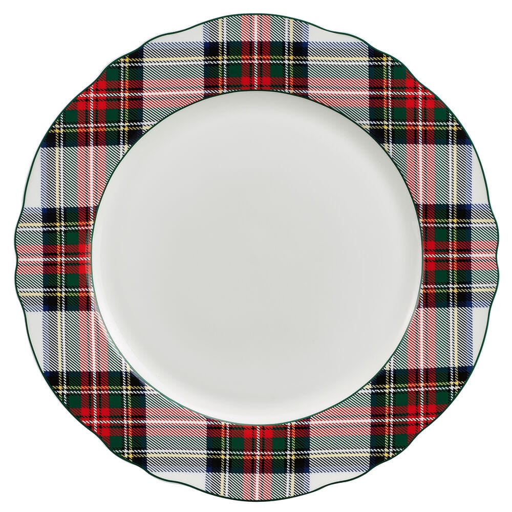 Tartan White Scalloped 12 Piece Dinnerware Set, Service for 4