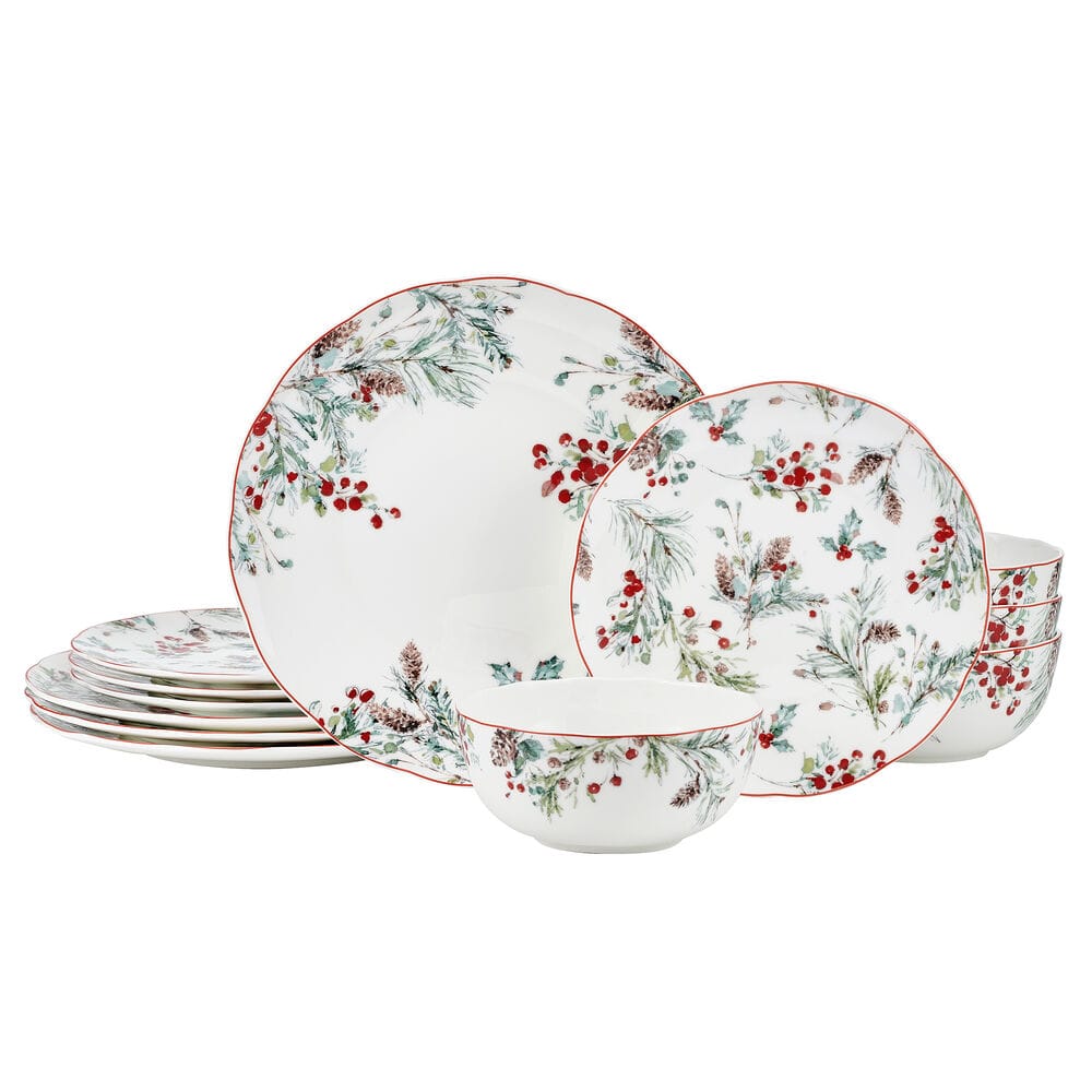Pine and Berry 12 Piece Dinnerware Set, Service for 4